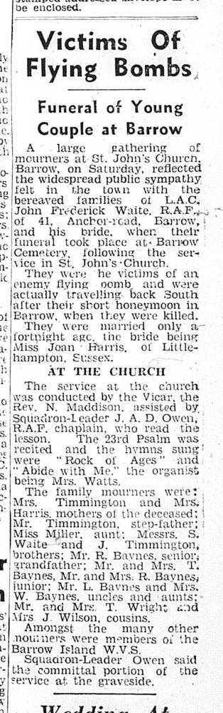 Waite funeral 8 July 1944 barrow cemetery