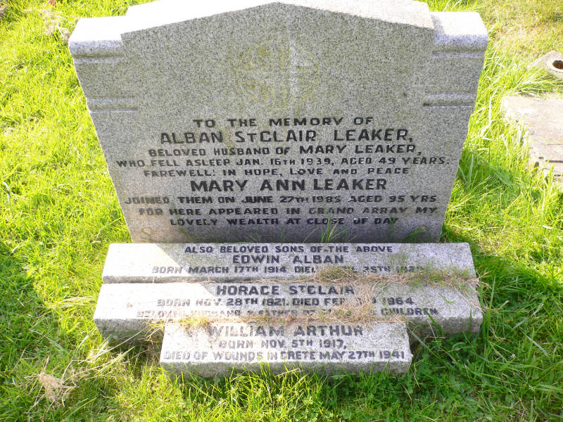 William Arthur Leaker died in Crete 27 5 41 Barrow Cemetery