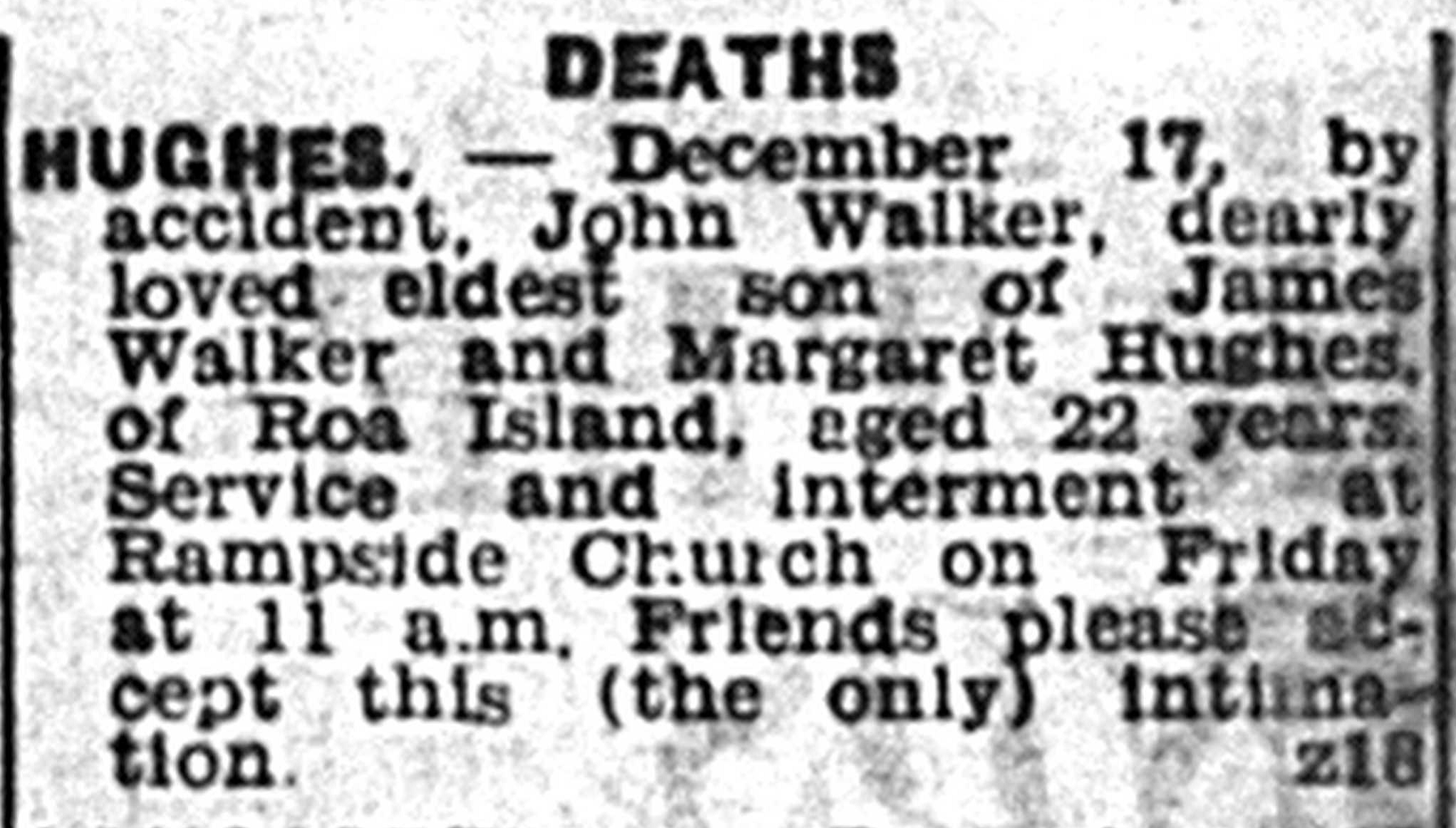 JW Hughes death notice