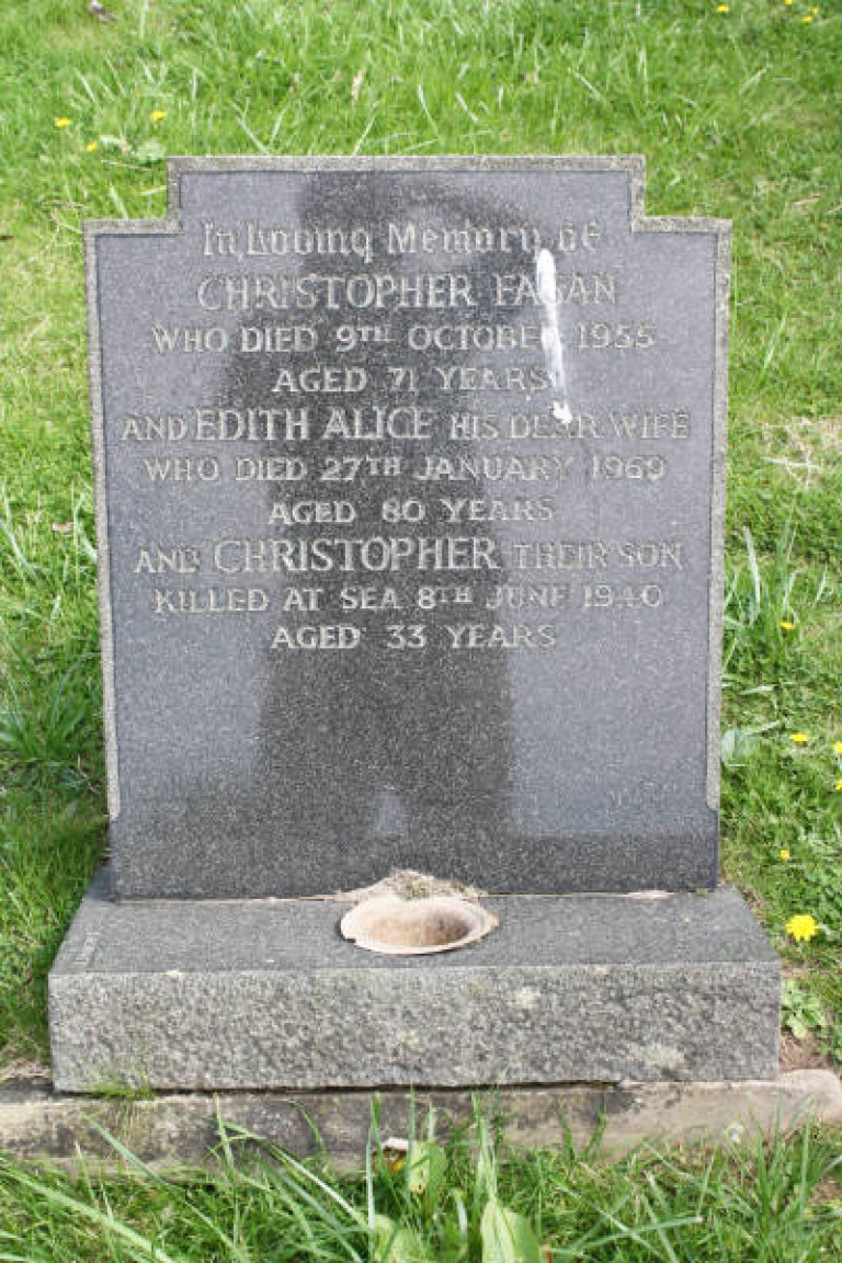 Christopher Fagan killed at sea 1940 Barrow Cemetery