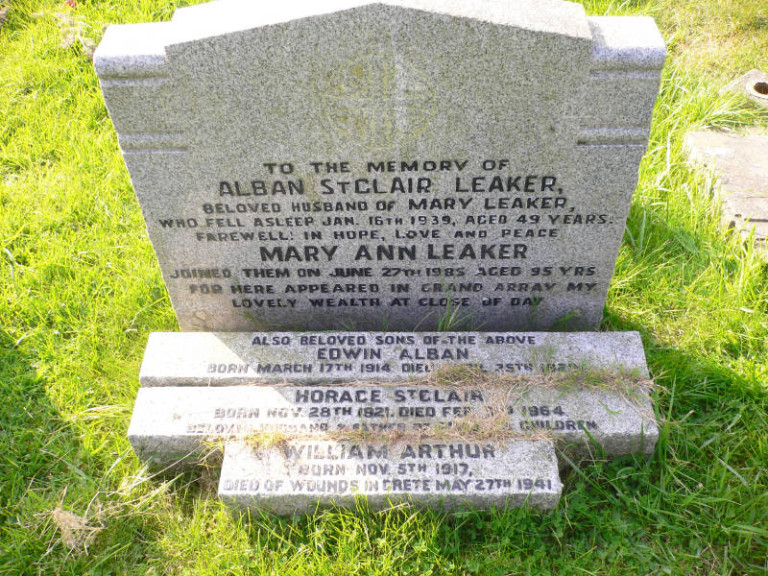 William Arthur Leaker died in Crete 27 5 41 Barrow Cemetery